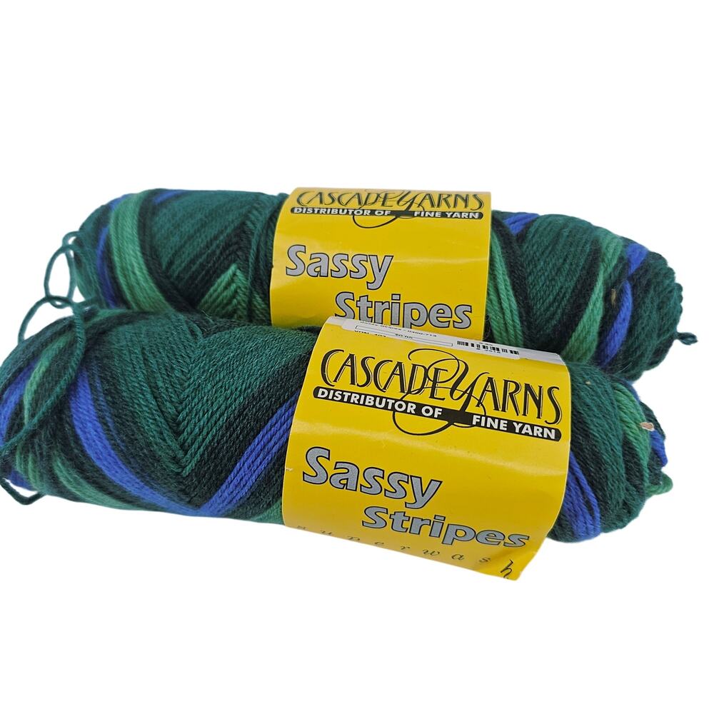 2 Cascade Yarns Sassy Stripes self-striping sock yarn green blue 713 Merino Wool